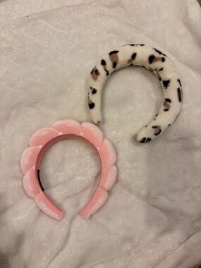 Plush Pink Scalloped & Leopard Padded Makeup Headband - Never Worn